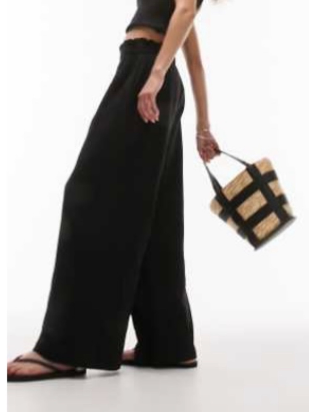 Topshop Black Wide-Leg Paperbag Waist Pants